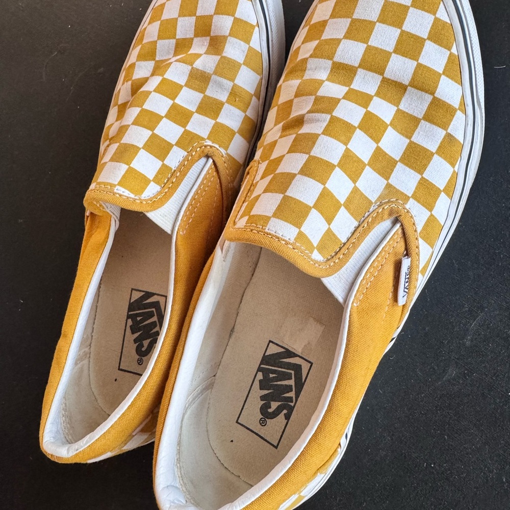Vans Mustard Checkered Slip-On Sneakers